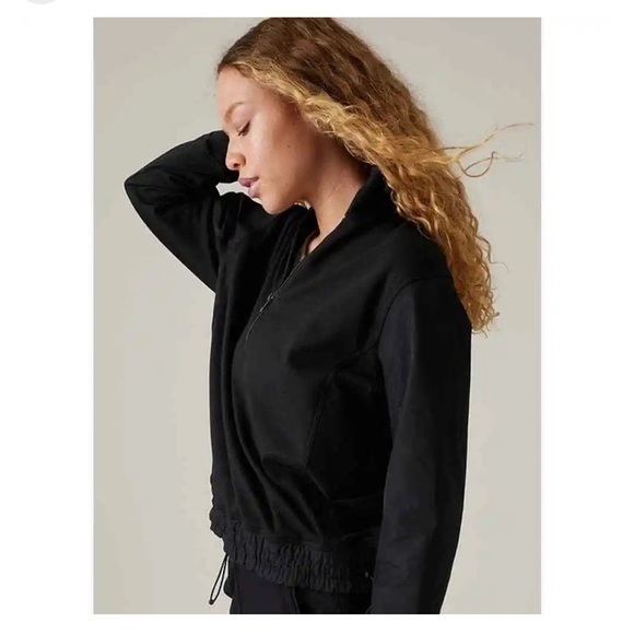 Athleta Triumph Hybrid Half Zip Sweatshirt L Black - Picture 7 of 9